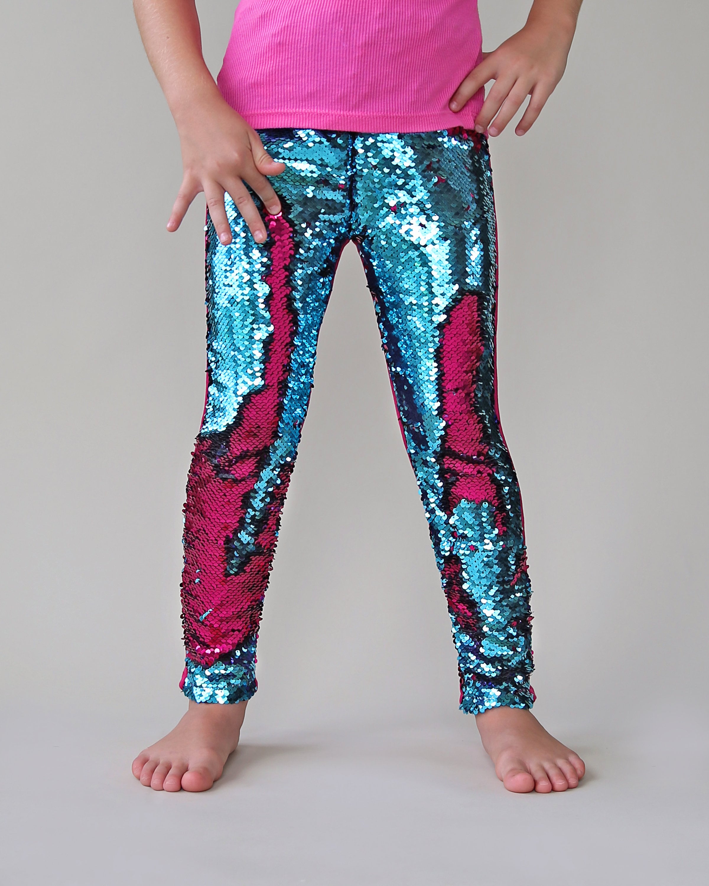 Flip Sequin Leggings in Hot Pink and Turquoise