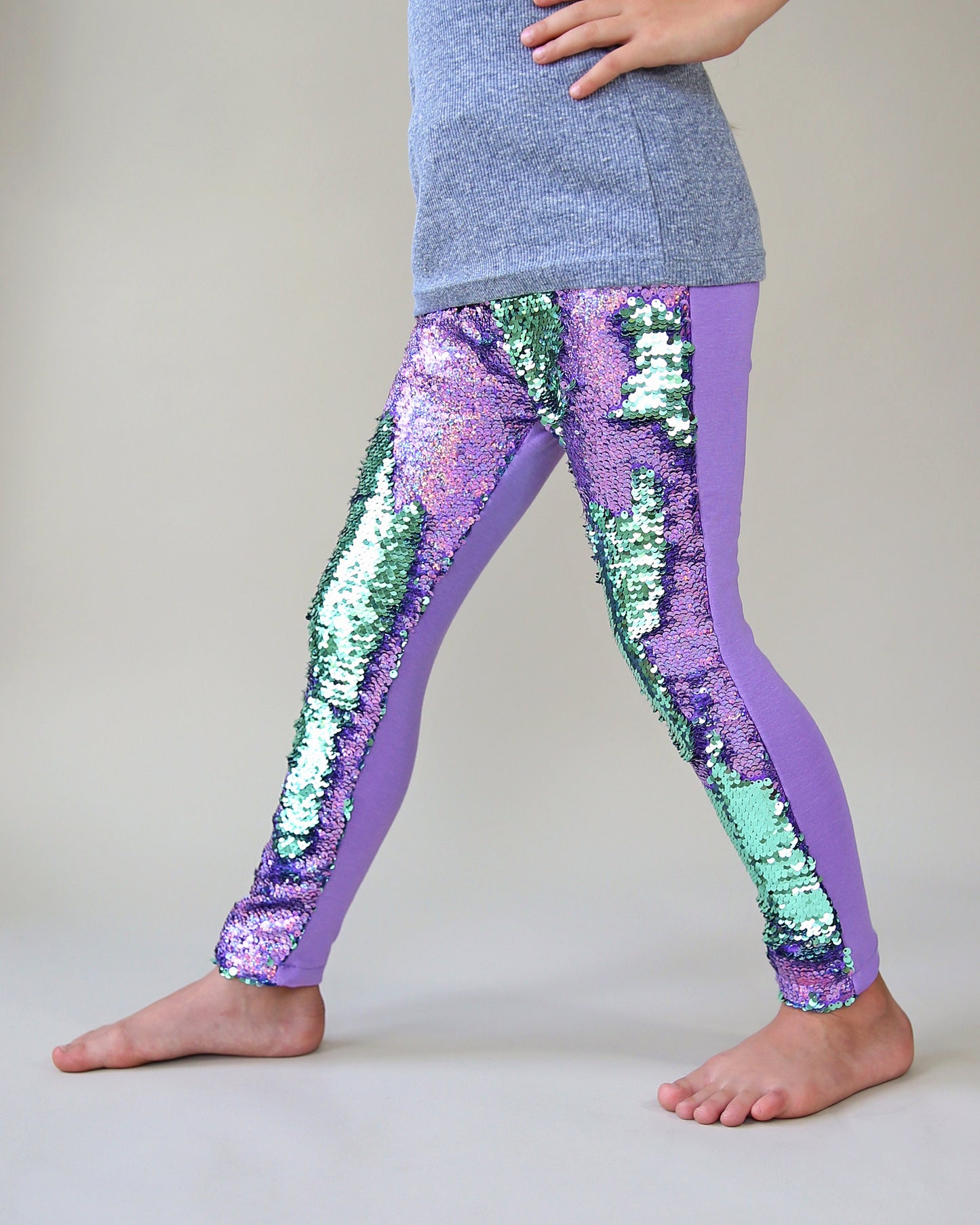 Flip Sequin Leggings in Lavender and Mint