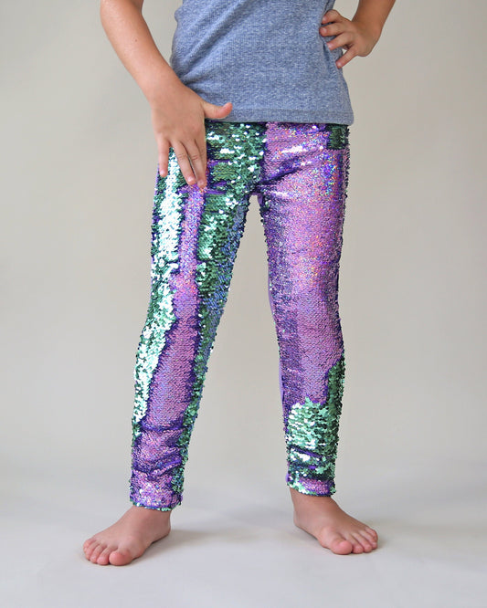 Flip Sequin Leggings in Lavender and Mint