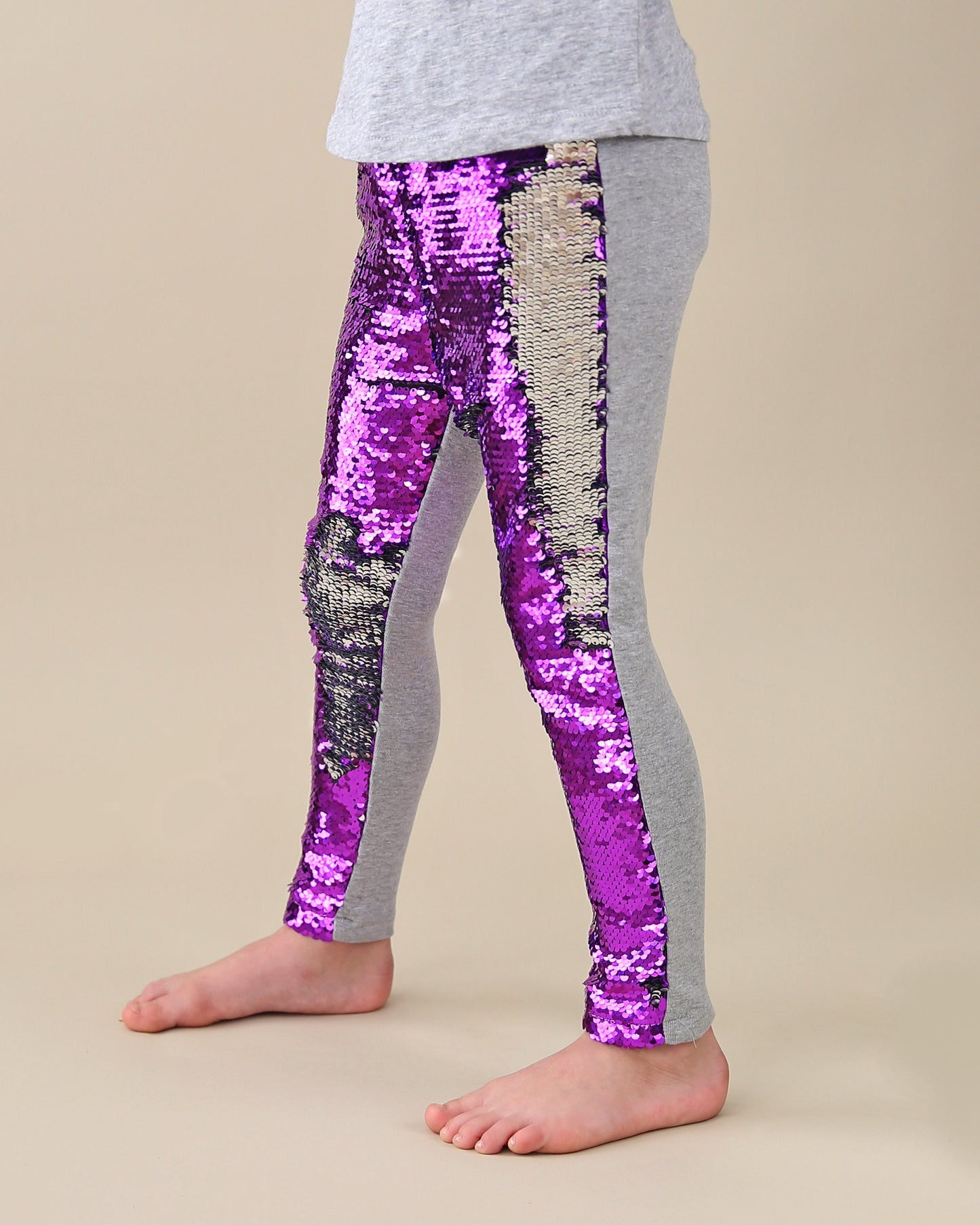 Flip Sequin Leggings in Purple and Silver