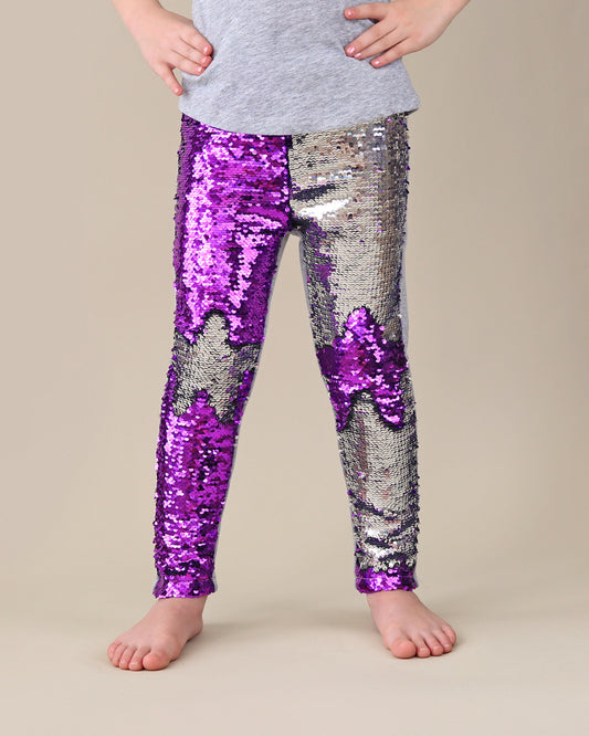 Flip Sequin Leggings in Purple and Silver