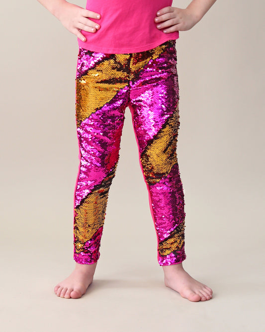 Flip Sequin Leggings in Hot Pink and Gold