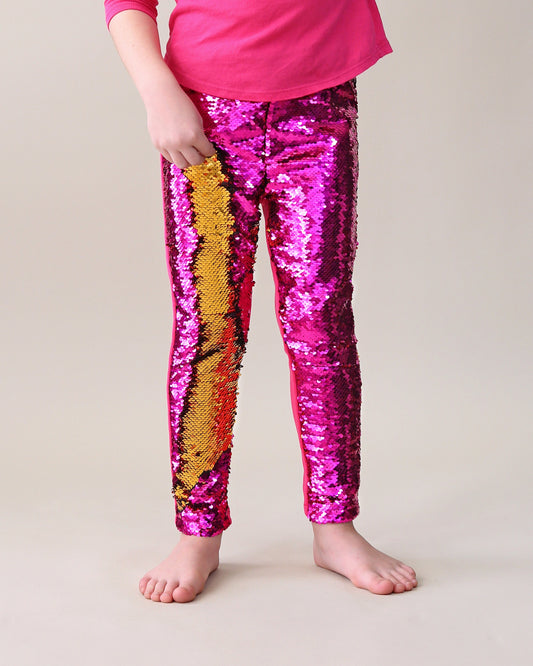 Flip Sequin Leggings in Hot Pink and Gold