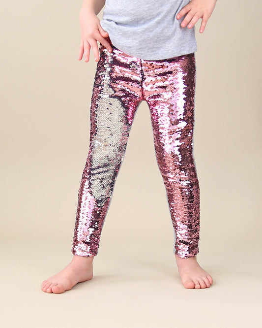 Flip Sequin Leggings in Pink and Silver