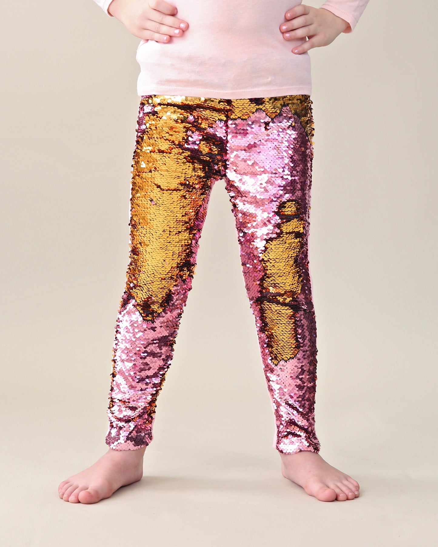 Flip Sequin Leggings in Pink and Gold