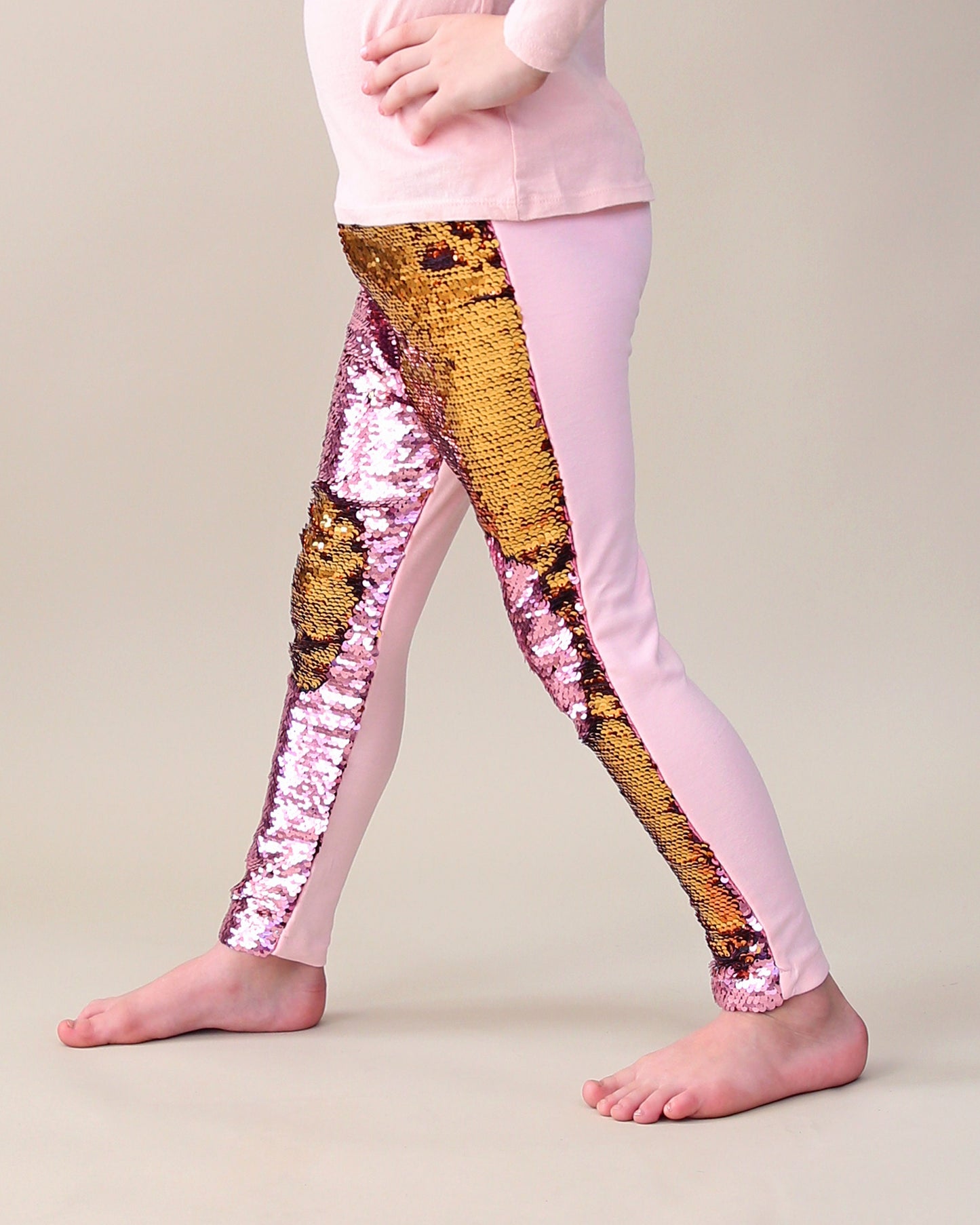 Flip Sequin Leggings in Pink and Gold