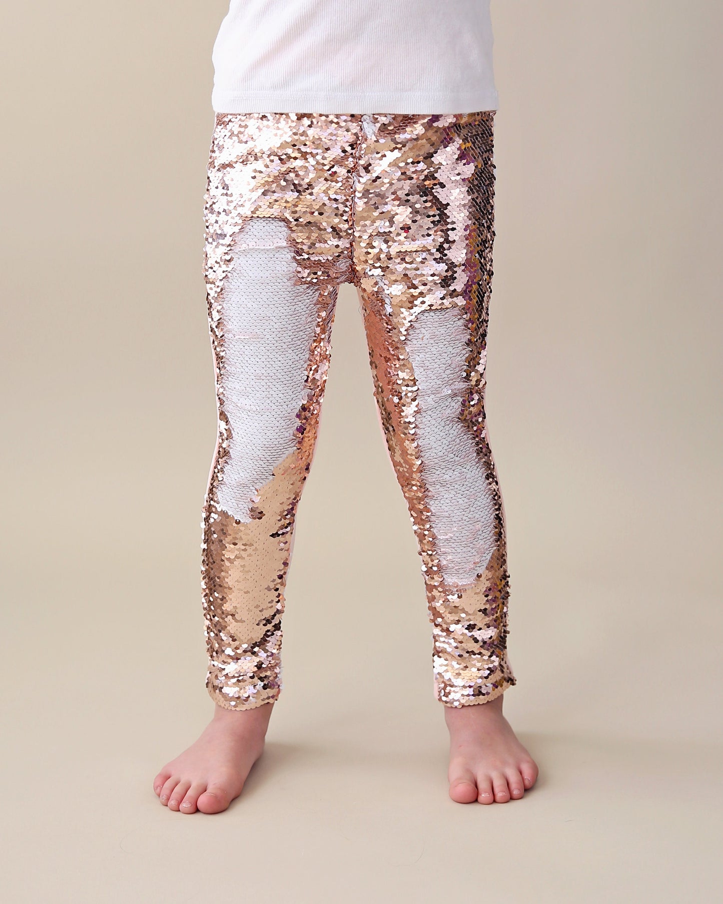 Flip Sequin Leggings in Rose Gold and White