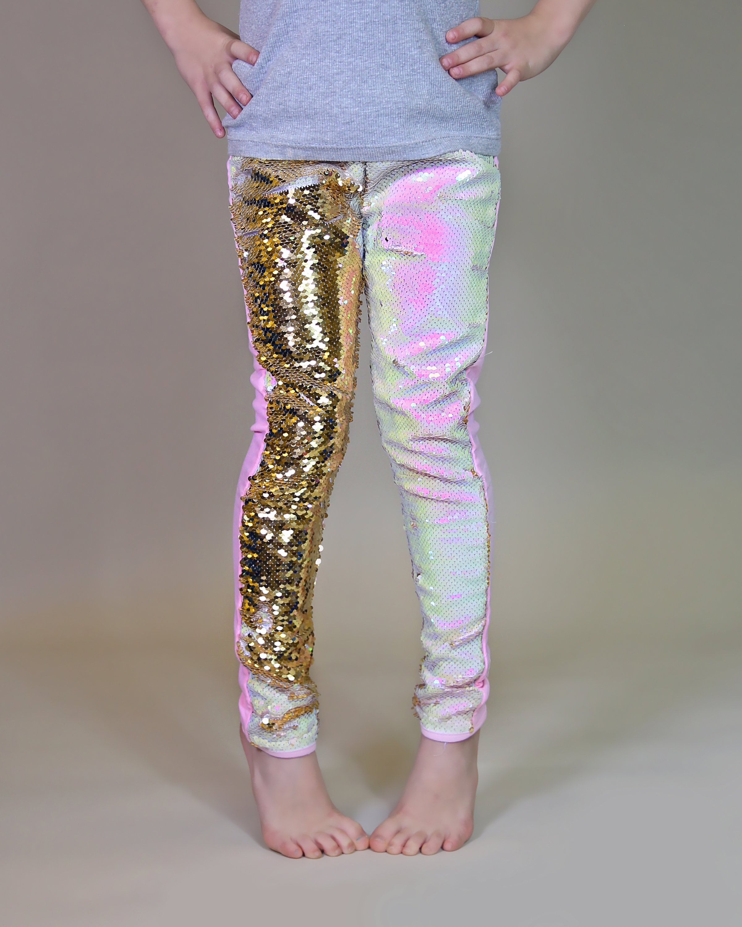Flip Sequin Leggings in Gold and White