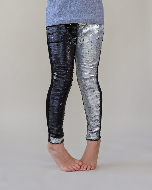 Flip Sequin Leggings in Black and Silver