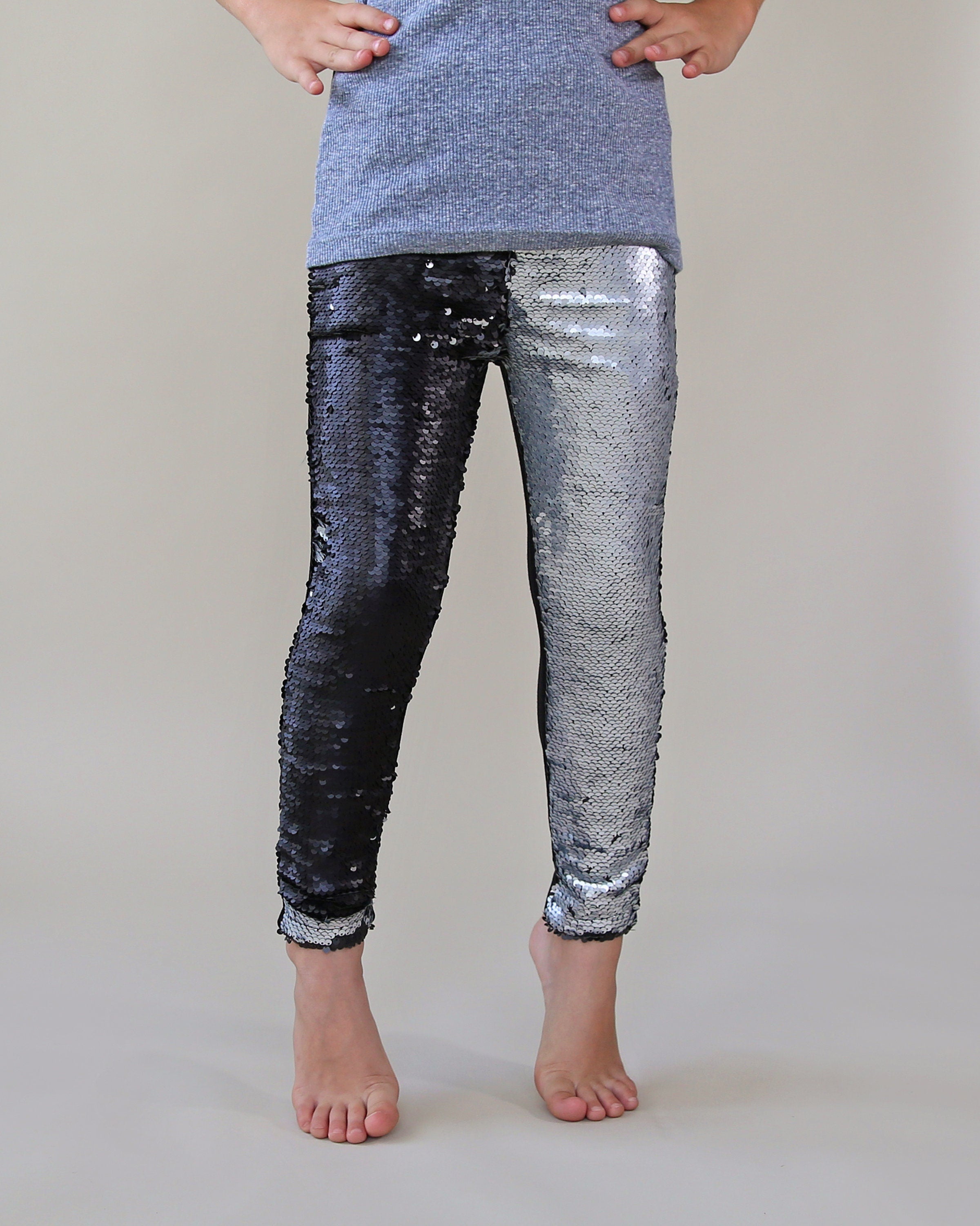 Flip Sequin Leggings in Black and Silver