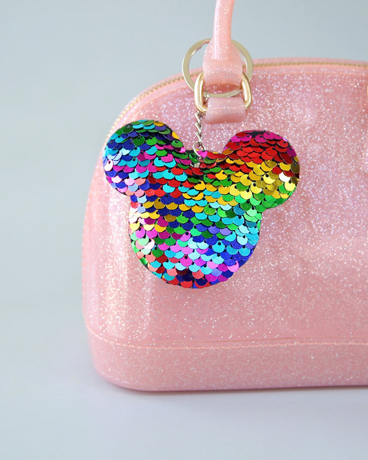 Rainbow Mouse Ears Keychain - Sequin Keychain -  Rainbow Sequin Keychain - Mickey Keychain