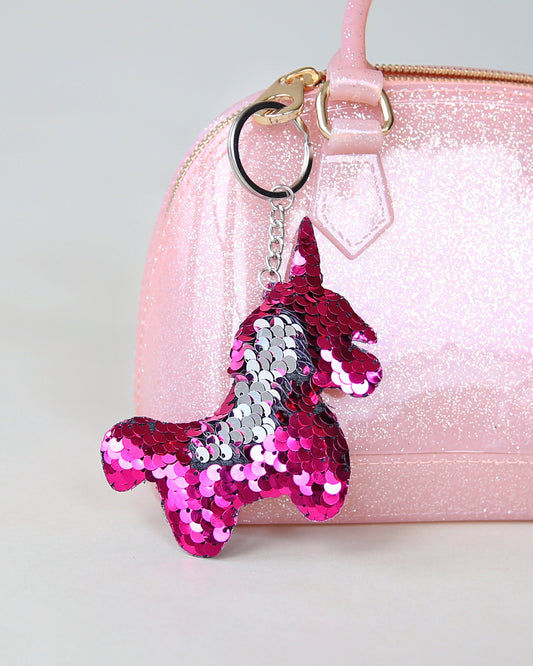 Hot Pink Unicorn Keychain - Sequin Keychain -  Hot Pink Sequin Keychain - Unicorn Keychain