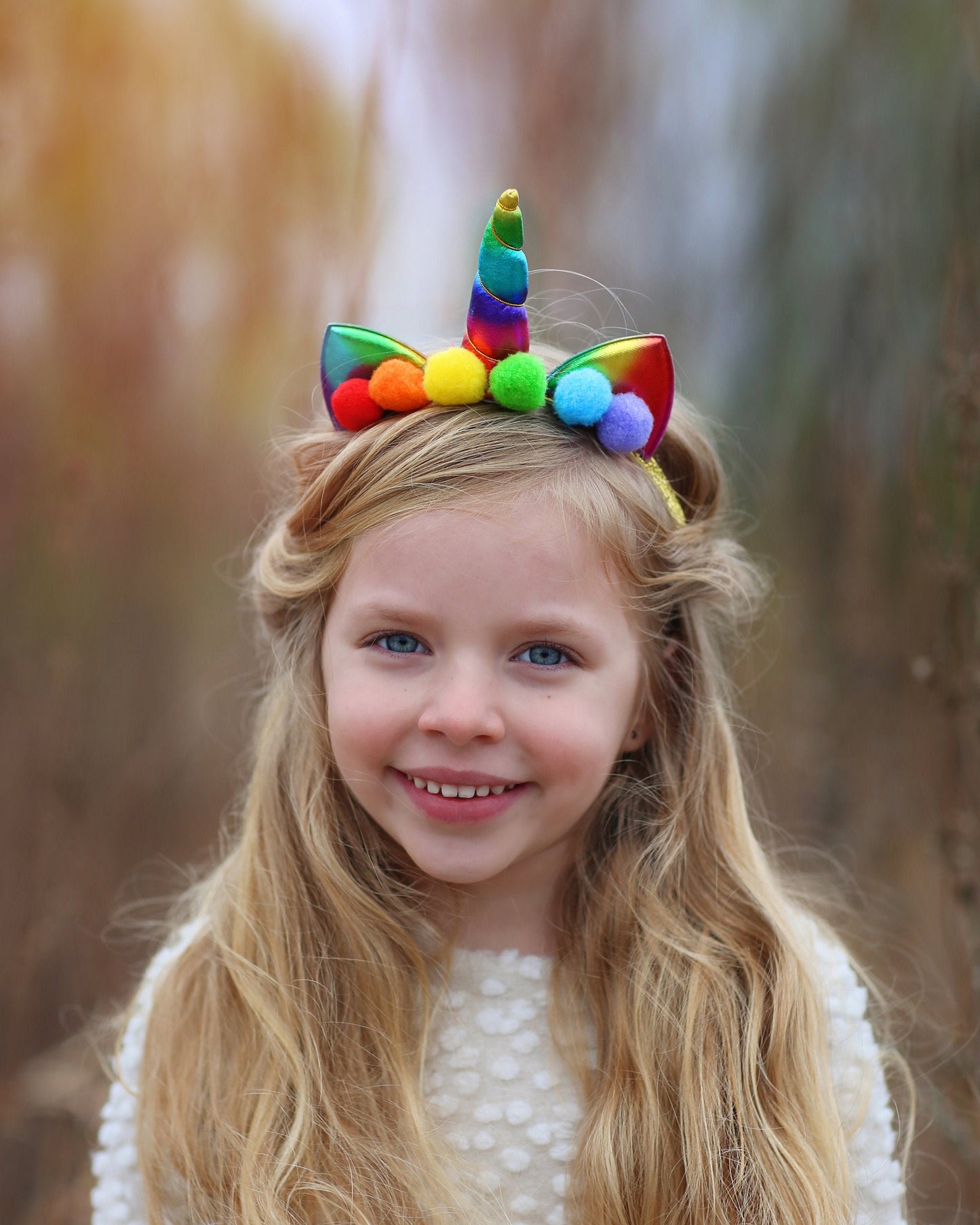 Unicorn Rainbow Pom Pom Headband - Rainbow Unicorn Headband, Unicorn Horn Floral Headband, rainbow headband, pom pom headband, gift for her