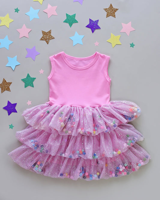 Pom Pom Tutu Dress in Pink