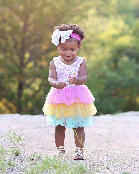 Sequin Tutu Dress in Pink, Yellow and Mint