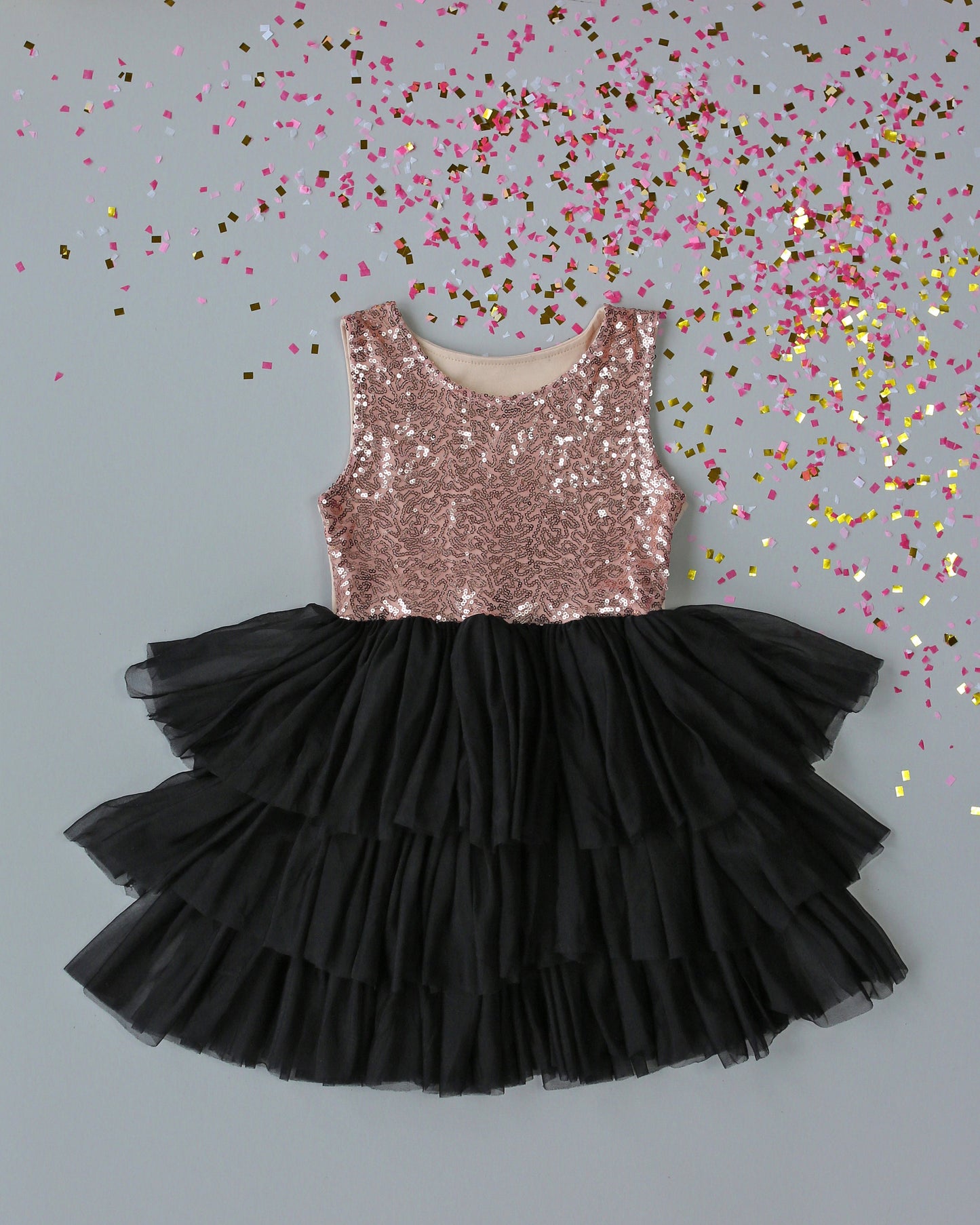 Sequin Tutu Dress in Black and Rose