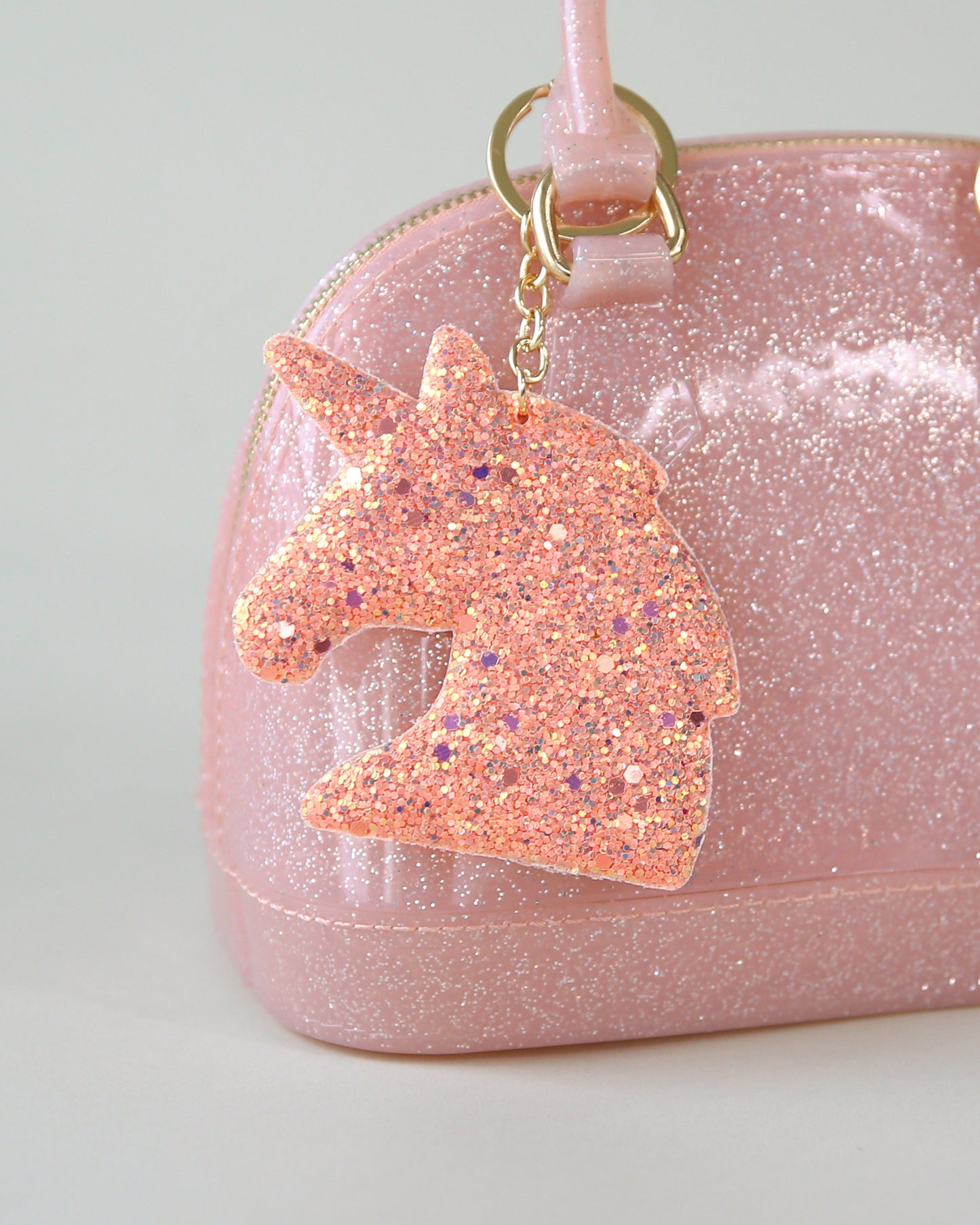 Peach Shimmer Unicorn Head Keychain - Glitter Keychain -  Blush Glitter Keychain - Unicorn Head Keychain