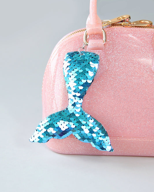 Turquoise Sequin Mermaid Tail Keychain - Glitter Keychain -  Aqua Green Sequin Keychain - Mermaid Keychain