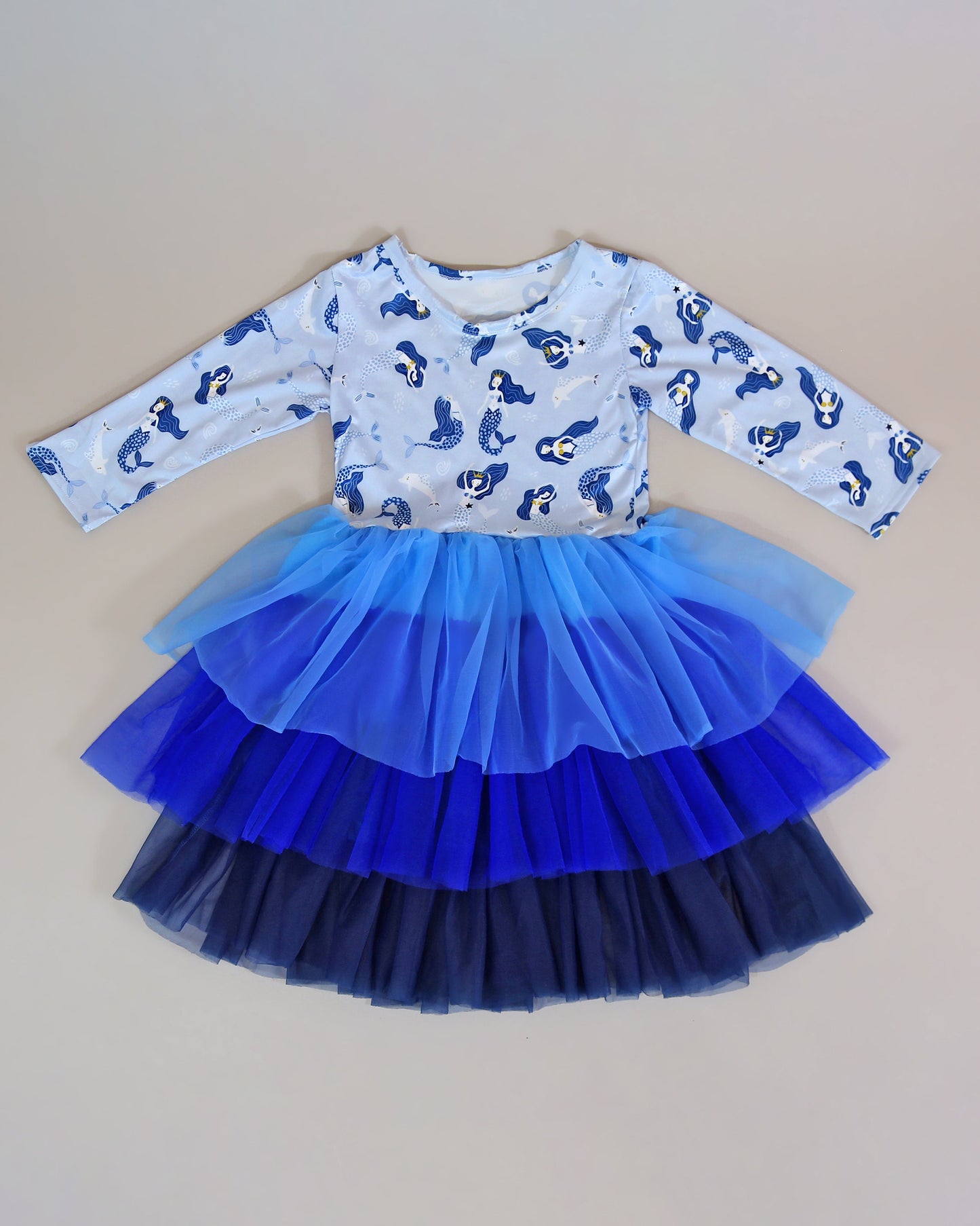 3/4 Sleeve Tutu Dress in Blue Mermaid