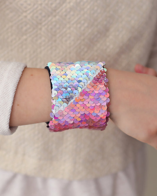 Magic Sequin Bracelet - Sequin Bracelet - Reversible Sequin Bracelet - Sequin Cuff- Holographic Pink and Silver Bracelet