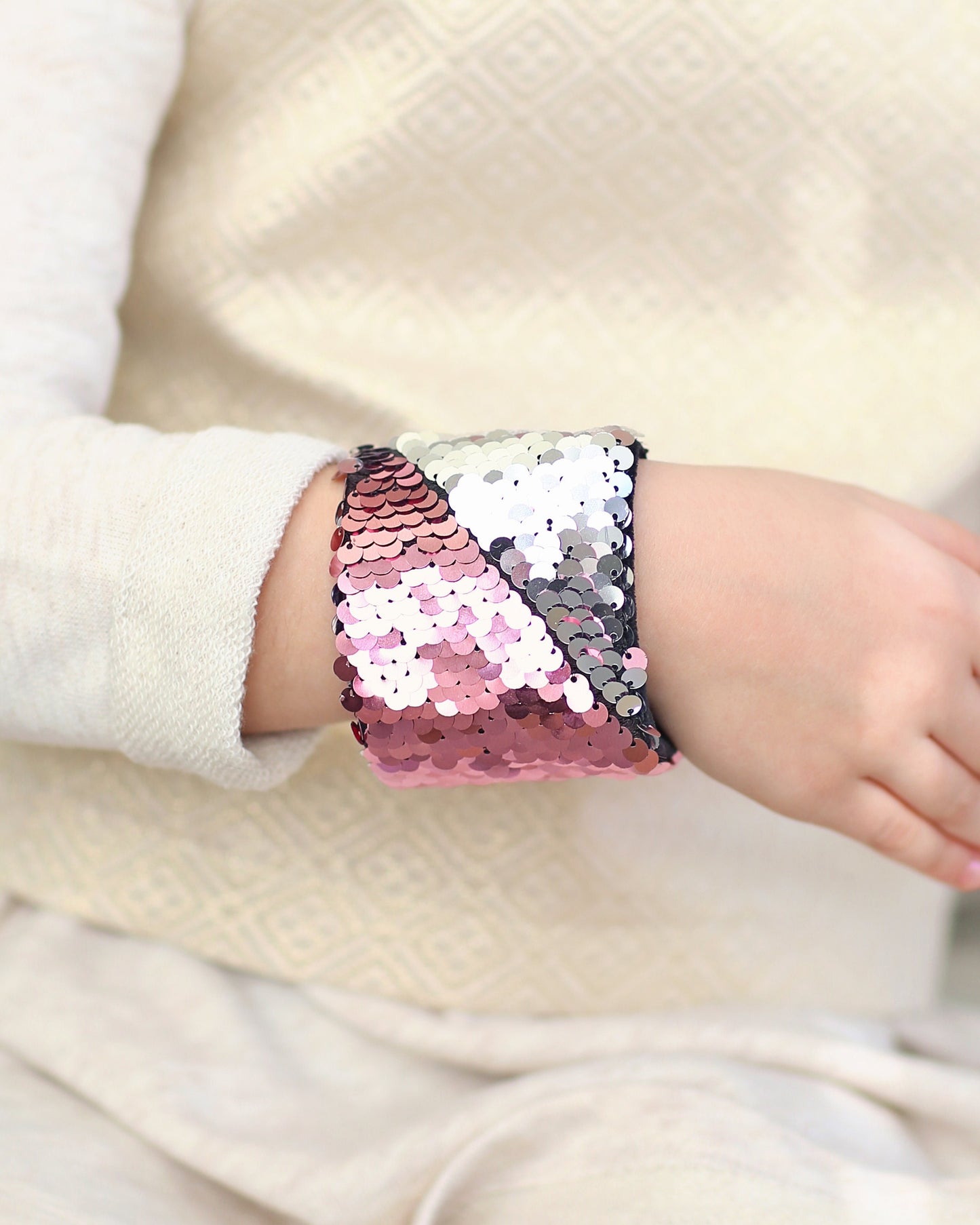 Magic Sequin Bracelet - Sequin Bracelet - Reversible Sequin Bracelet - Sequin Cuff- Pink and Silver Bracelet