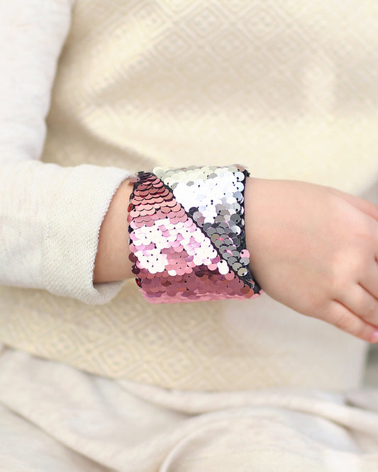 Magic Sequin Bracelet - Sequin Bracelet - Reversible Sequin Bracelet - Sequin Cuff- Pink and Silver Bracelet