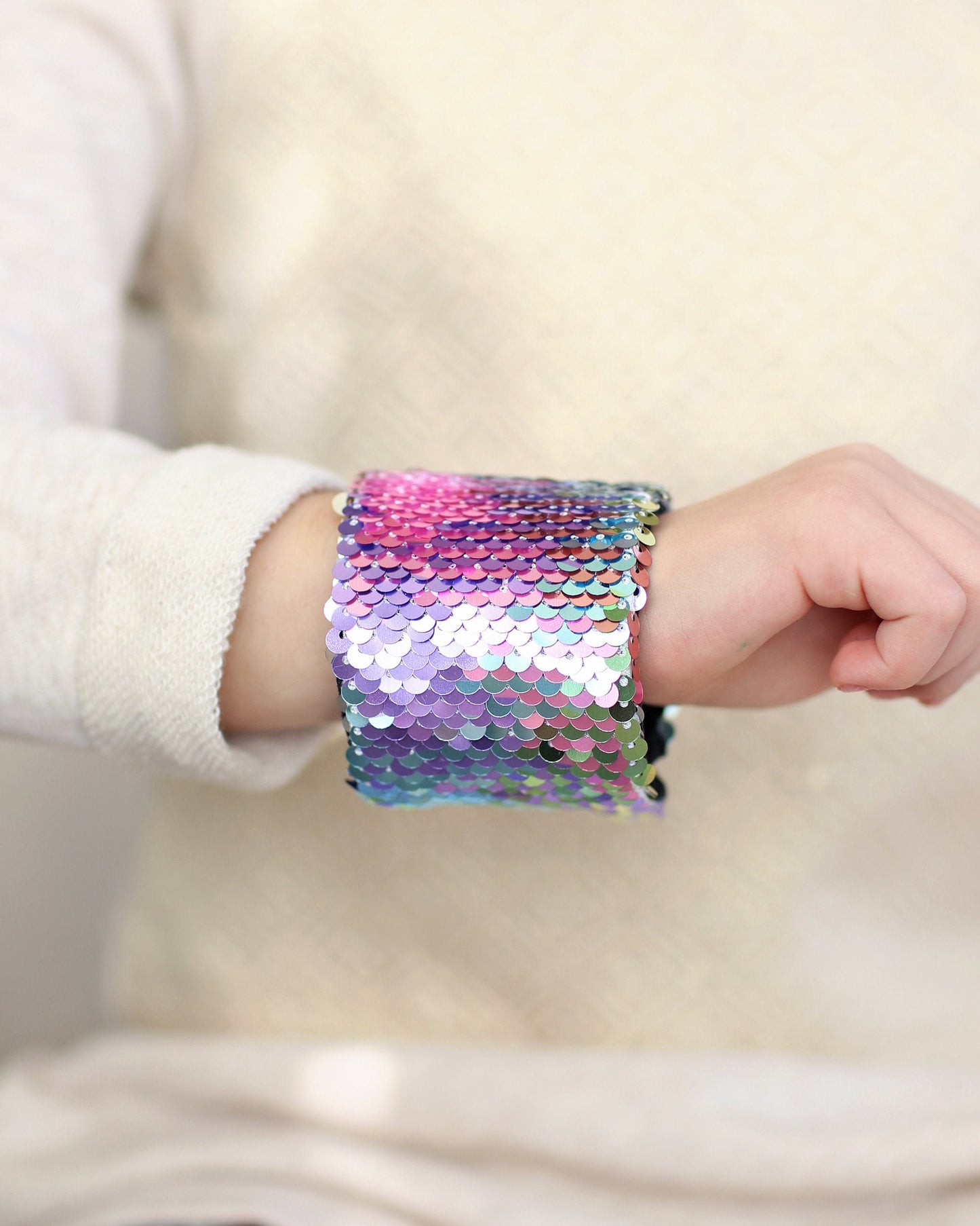 Magic Sequin Bracelet - Sequin Bracelet - Reversible Sequin Bracelet - Sequin Cuff- Pastel Rainbow Bracelet