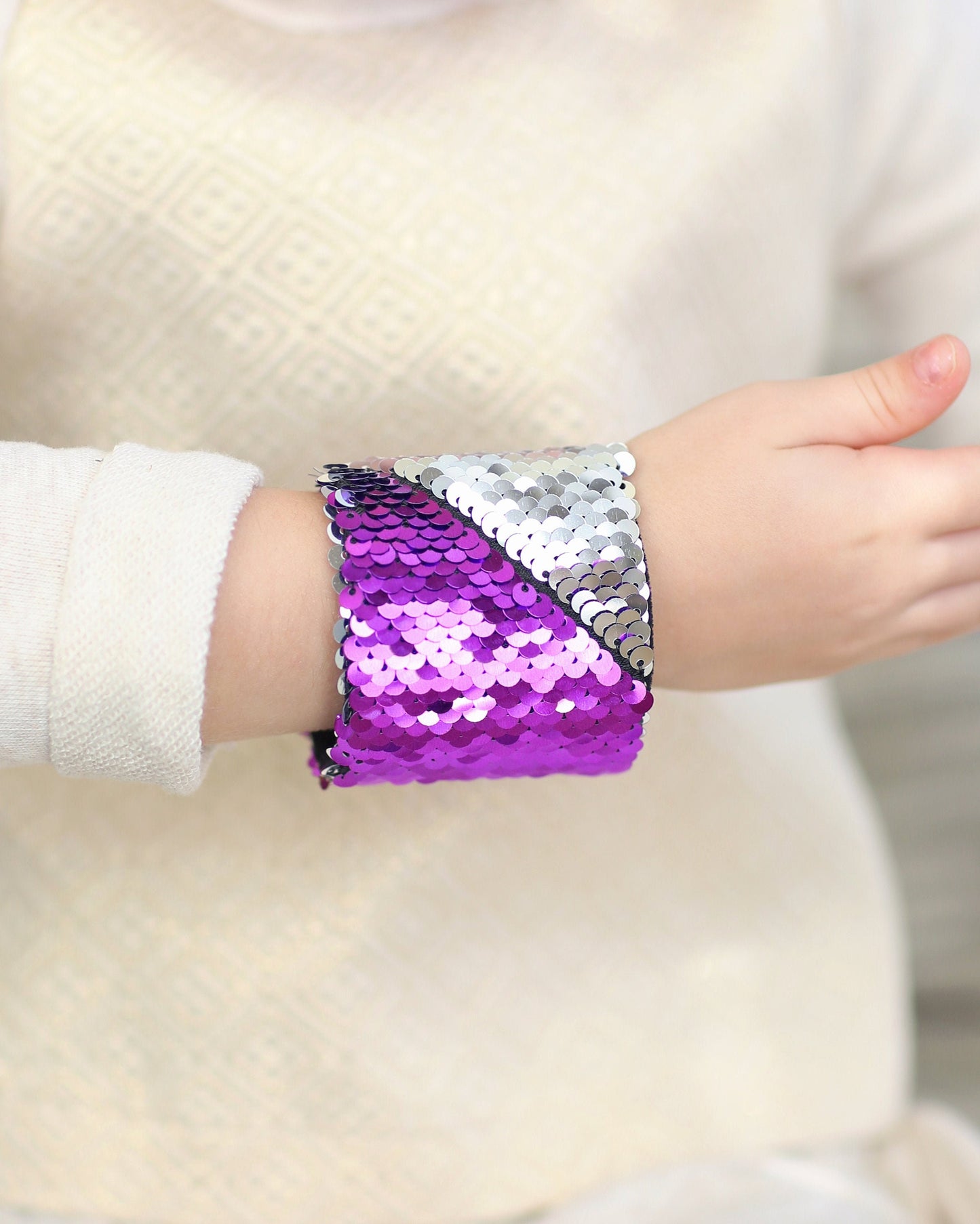 Magic Sequin Bracelet - Sequin Bracelet - Reversible Sequin Bracelet - Sequin Cuff- Purple and Silver Bracelet