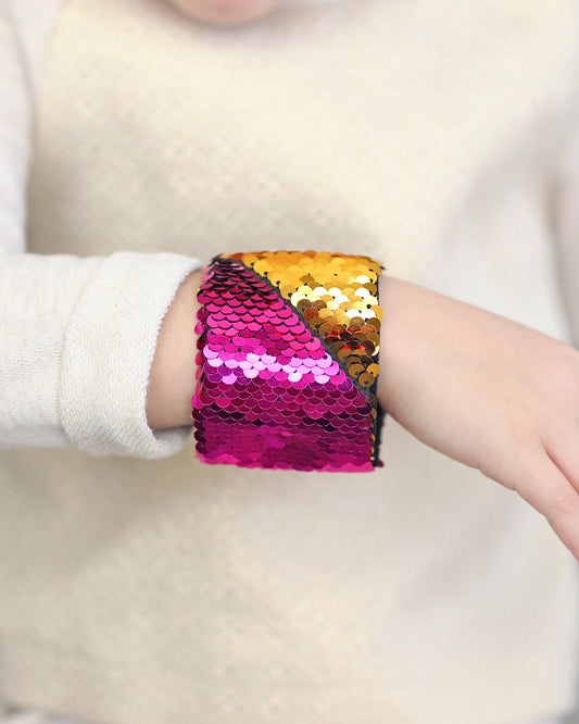 Magic Sequin Bracelet - Sequin Bracelet - Reversible Sequin Bracelet - Sequin Cuff- Hot Pink and Gold Bracelet