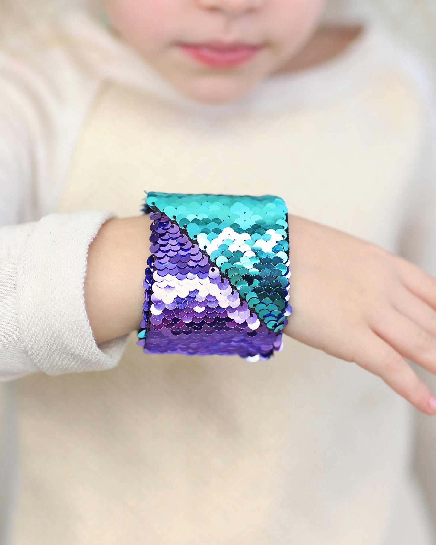 Magic Sequin Bracelet - Sequin Bracelet - Reversible Sequin Bracelet - Sequin Cuff- Aqua and Lavender Bracelet