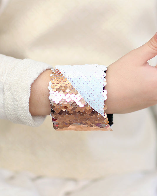 Magic Sequin Bracelet - Sequin Bracelet - Reversible Sequin Bracelet - Sequin Cuff- Rose gold and White Bracelet