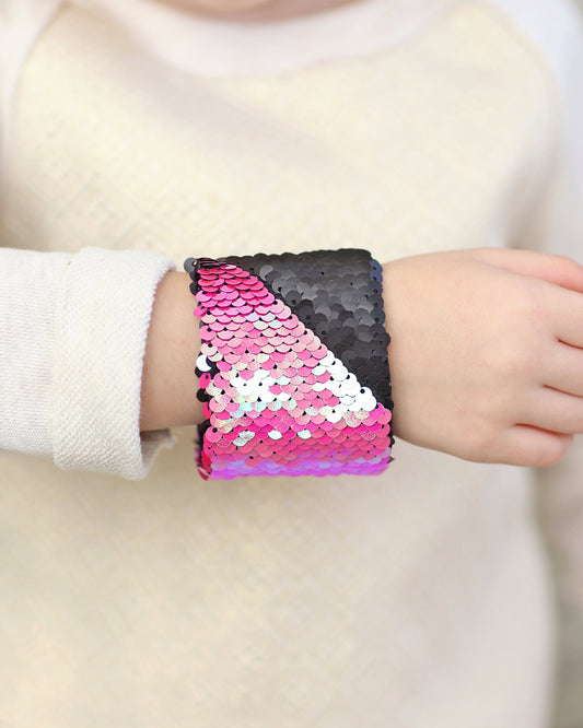 Magic Sequin Bracelet - Sequin Bracelet - Reversible Sequin Bracelet - Sequin Cuff- Black and Hot Pink Bracelet