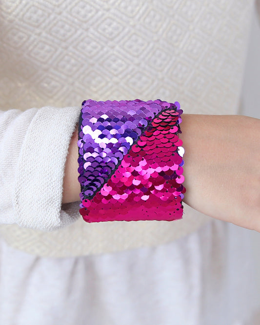 Magic Sequin Bracelet - Sequin Bracelet - Reversible Sequin Bracelet - Sequin Cuff- Hot Pink and Purple Bracelet