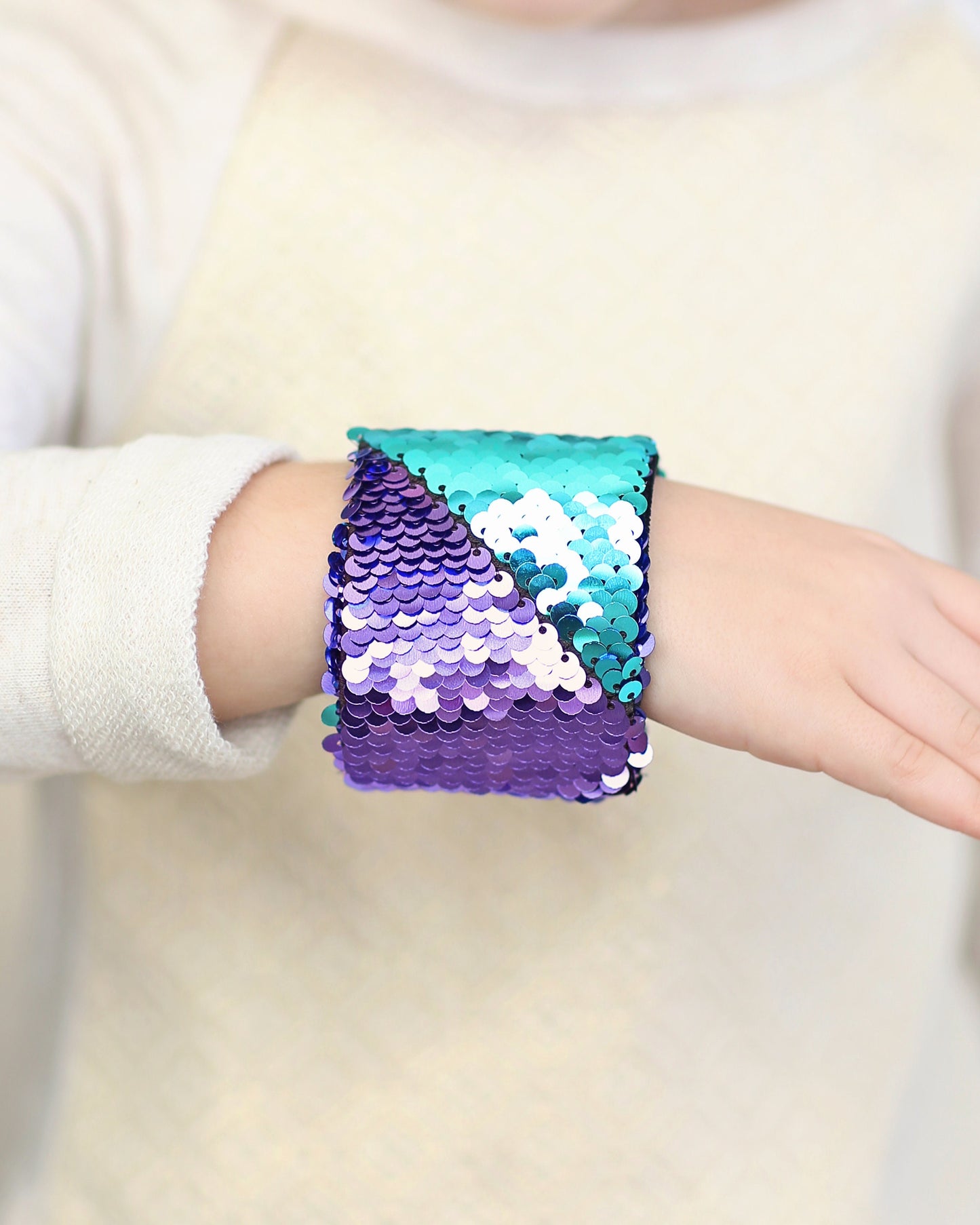 Magic Sequin Bracelet - Sequin Bracelet - Reversible Sequin Bracelet - Sequin Cuff- Aqua and Lavender Bracelet