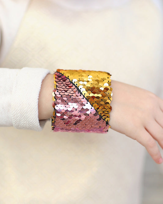 Magic Sequin Bracelet - Sequin Bracelet - Reversible Sequin Bracelet - Sequin Cuff- Pink and Gold Bracelet