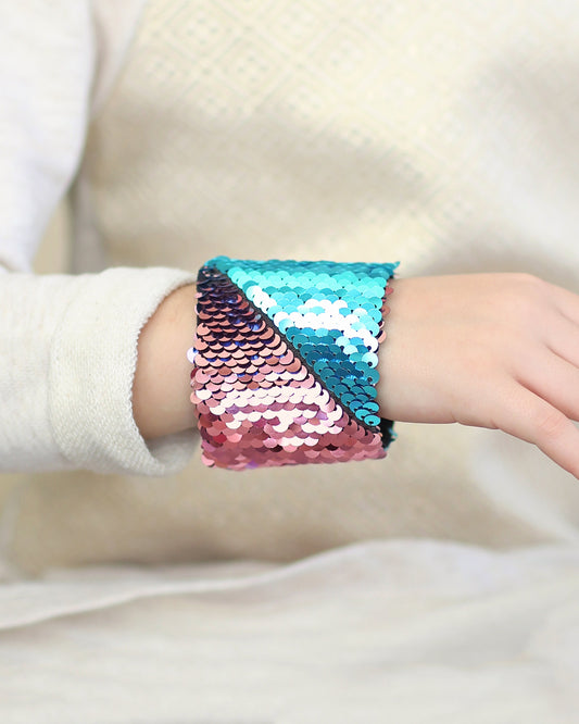 Magic Sequin Bracelet - Sequin Bracelet - Reversible Sequin Bracelet - Sequin Cuff- Aqua and Pink Bracelet