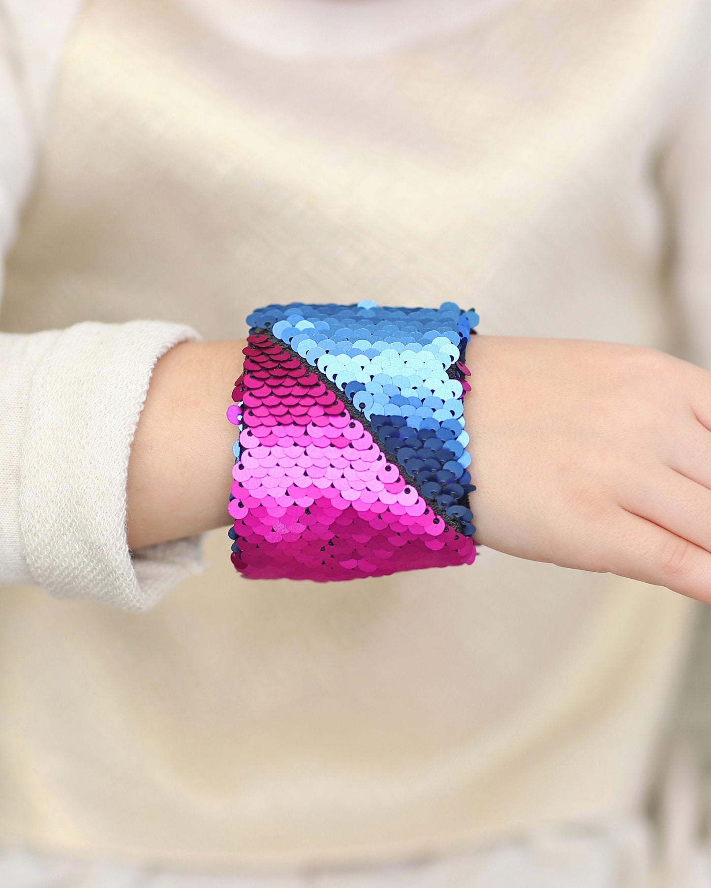 Magic Sequin Bracelet - Sequin Bracelet - Reversible Sequin Bracelet - Sequin Cuff- Navy and Hot Pink Bracelet