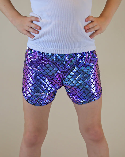 Metallic shorts in Periwinkle Mermaid