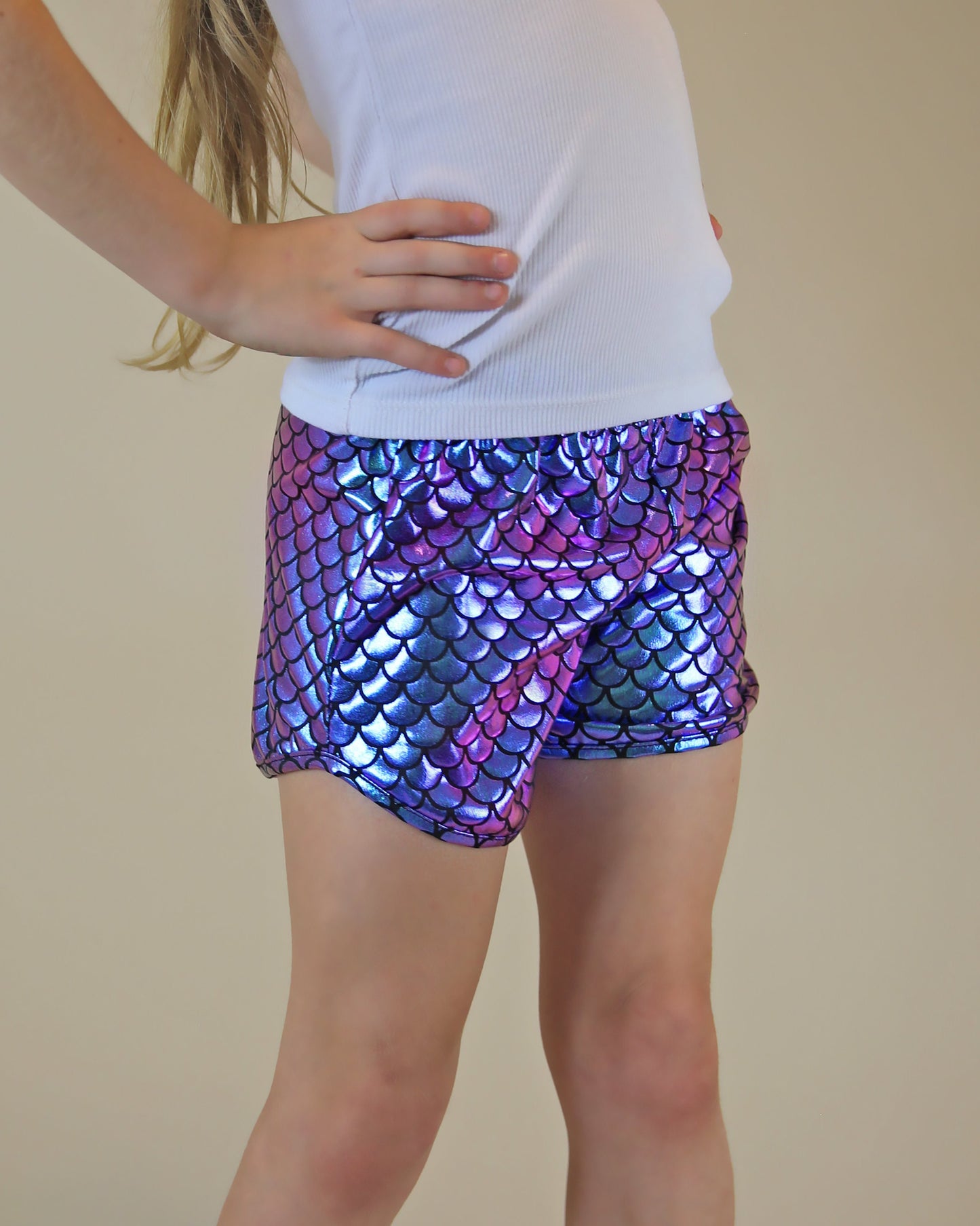 Metallic shorts in Periwinkle Mermaid