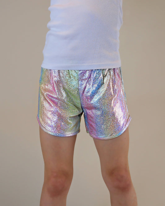 Metallic shorts in Cracked Rainbow