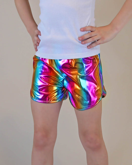 Metallic Shorts in Striped Rainbow