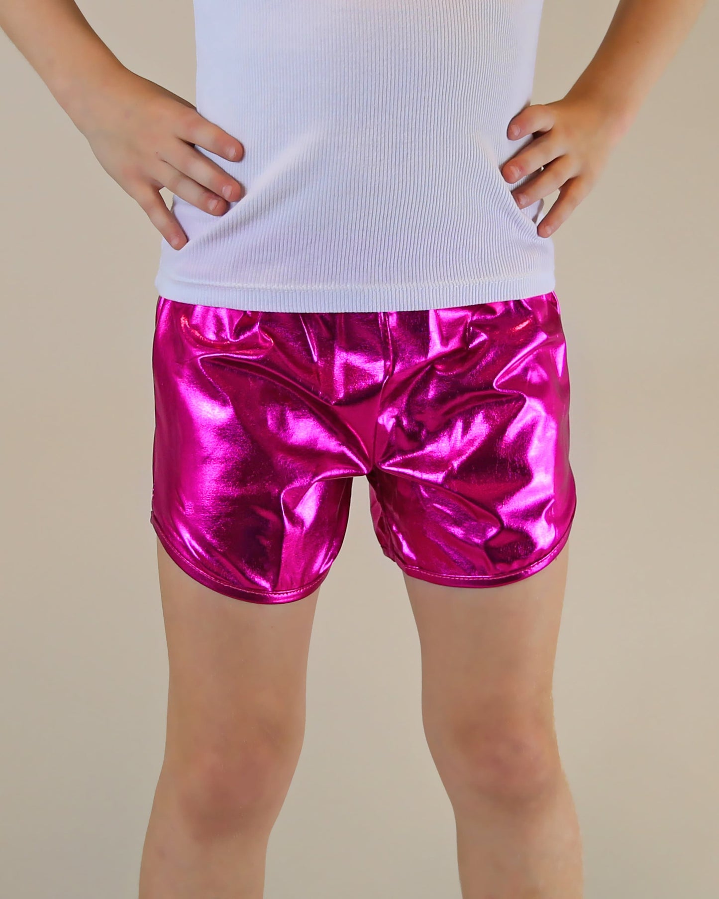 Metallic shorts in Hot Pink