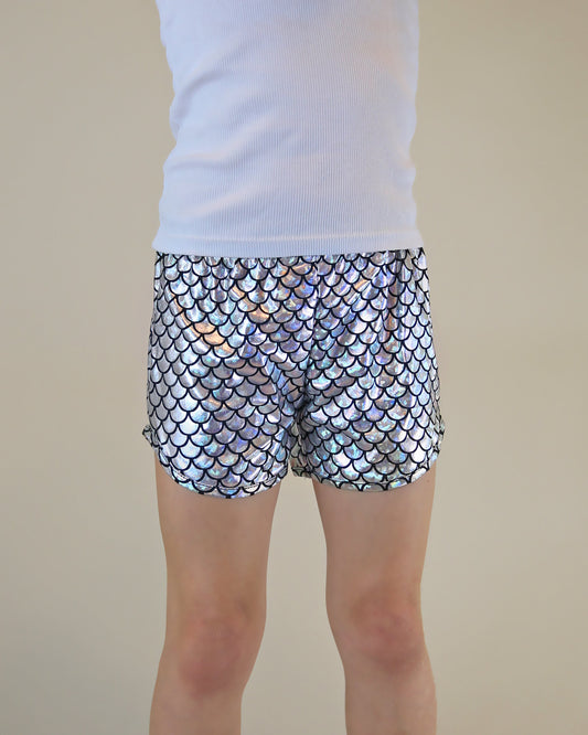 Metallic shorts in Silver Mermaid