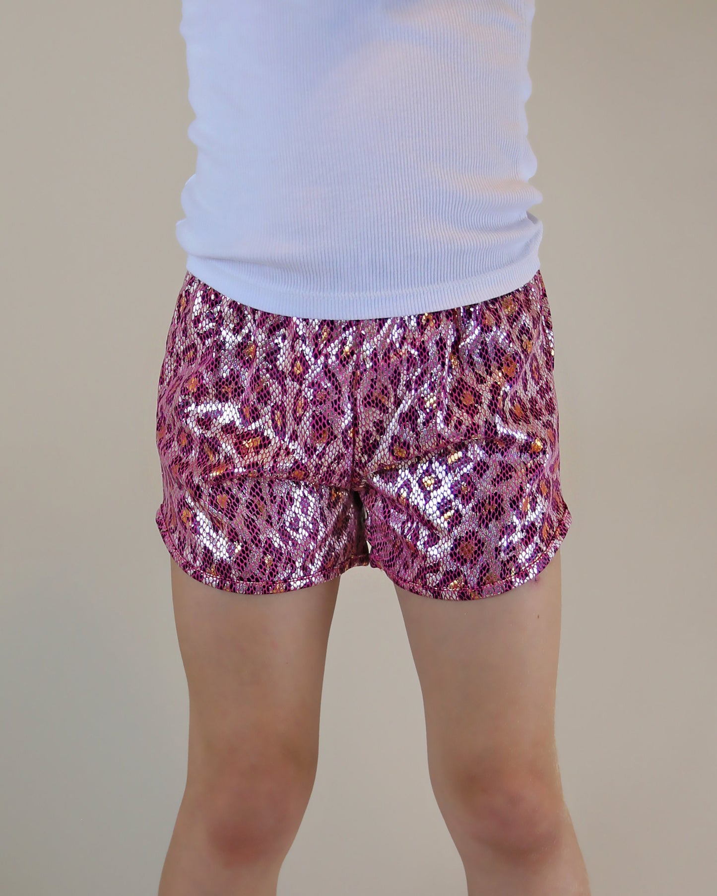 Metallic shorts in Pink Leopard