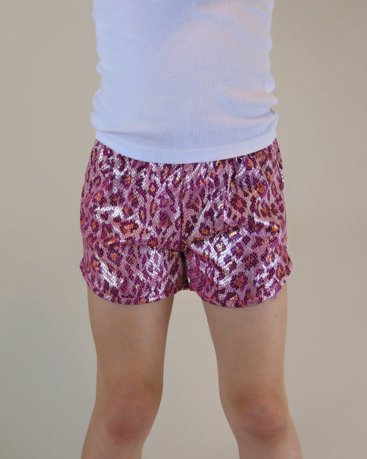 Metallic shorts in Pink Leopard