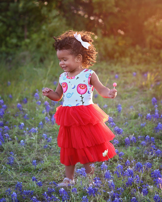 Tutu Dress in Red and Blue Poppies