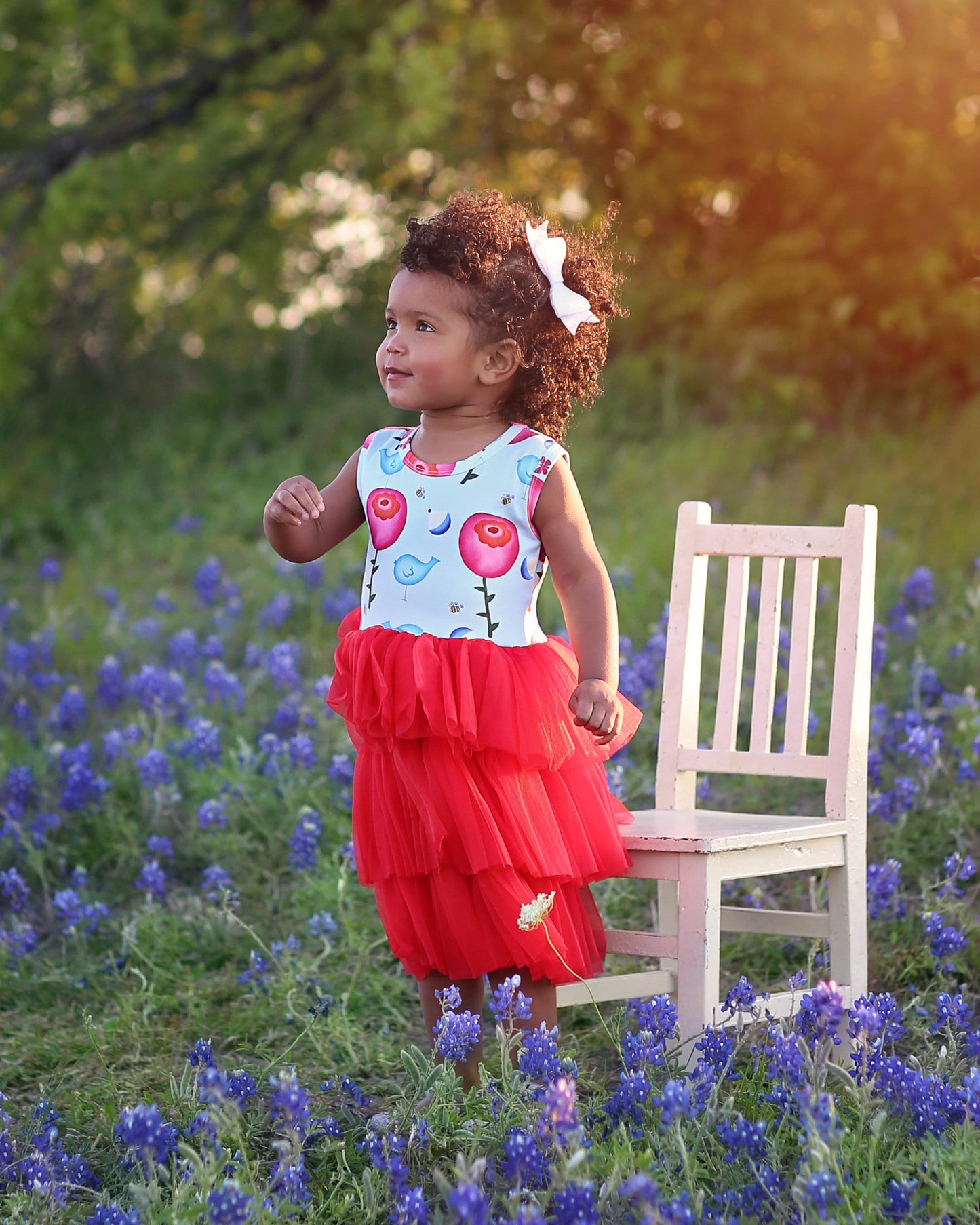 Tutu Dress in Red and Blue Poppies