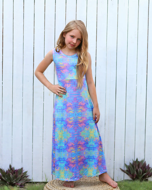 Blue Neon Snake Skin Maxi Dress - Girls Dress - Maxi Dress - Birthday Dress - Party Dress - Snake Skin Maxi Dress