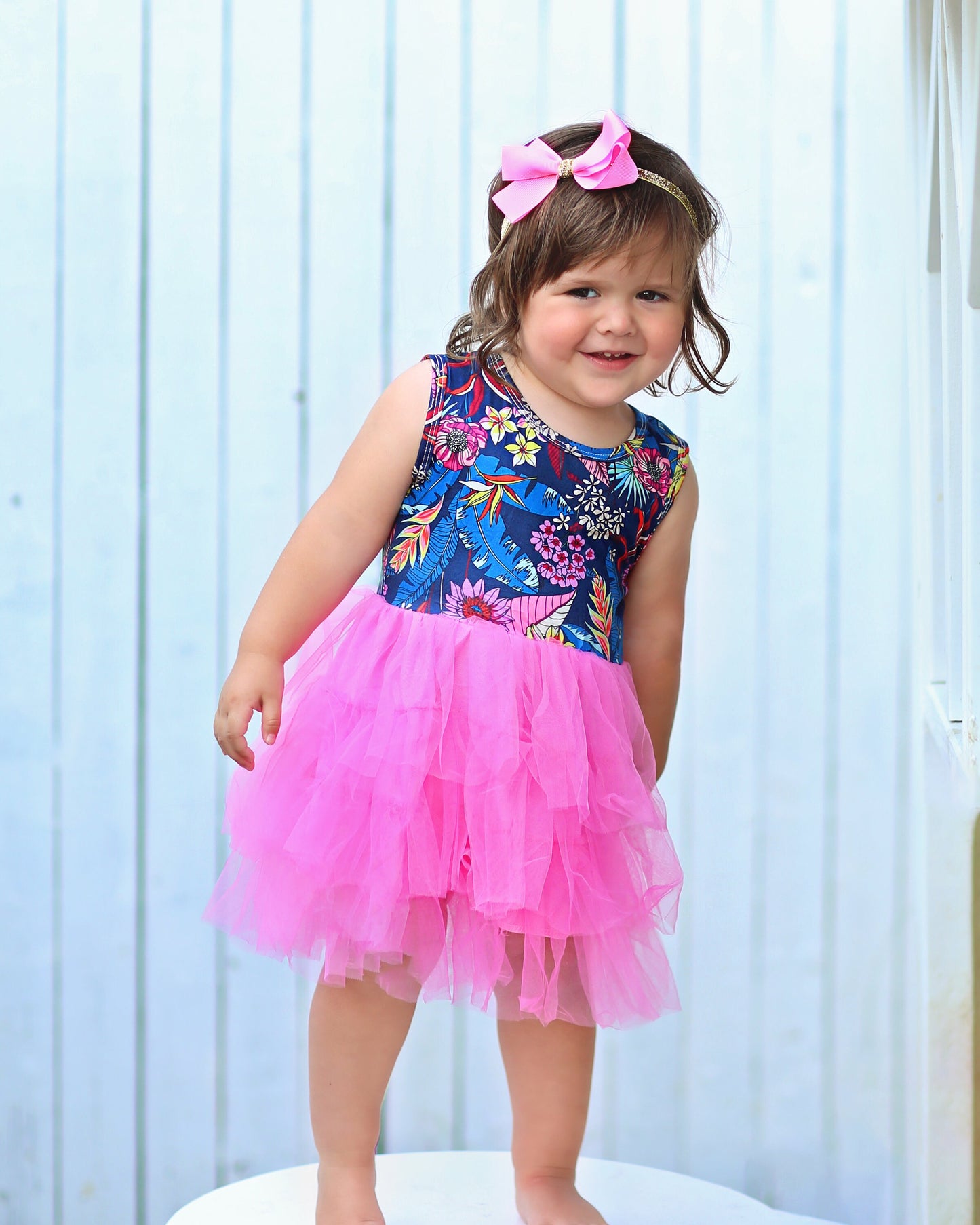 Tutu Dress in Pink and Navy Floral
