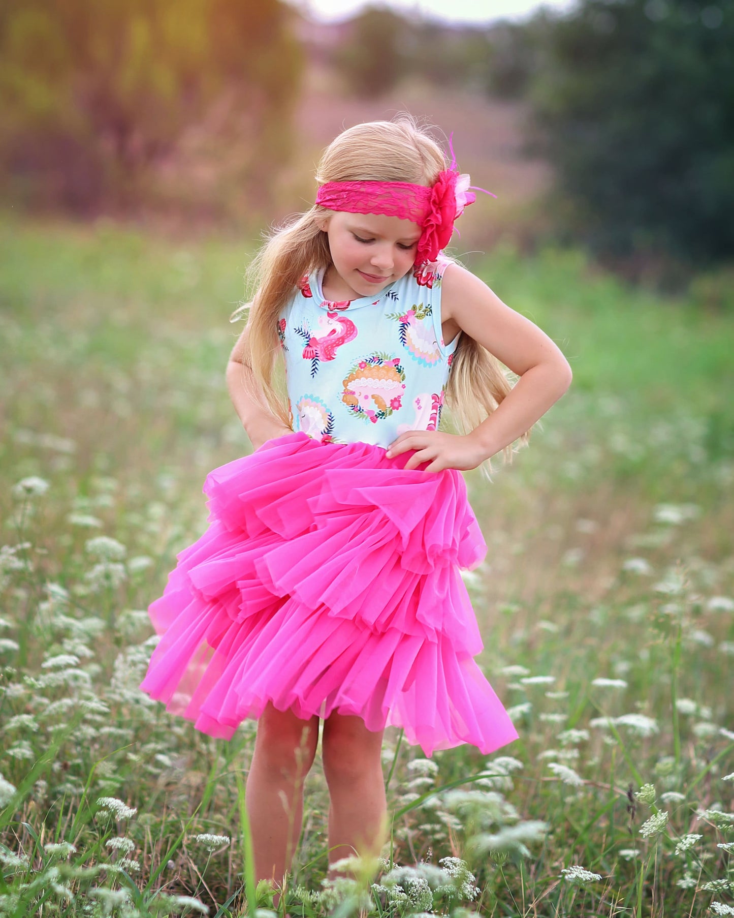 Tutu Dress in Hot Pink and Aqua Unicorns